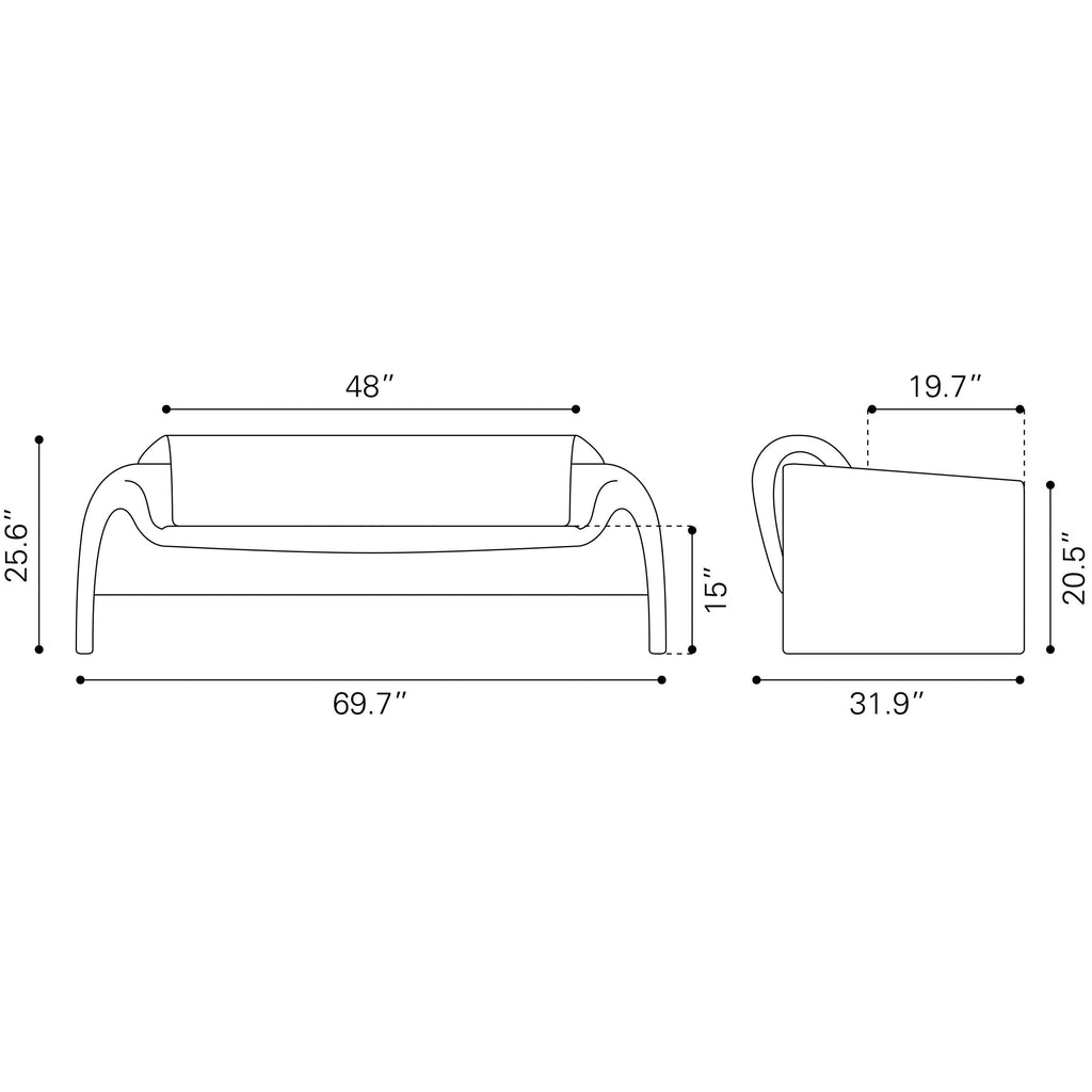 Dimensions of a piece of furniture with measurements in inches.