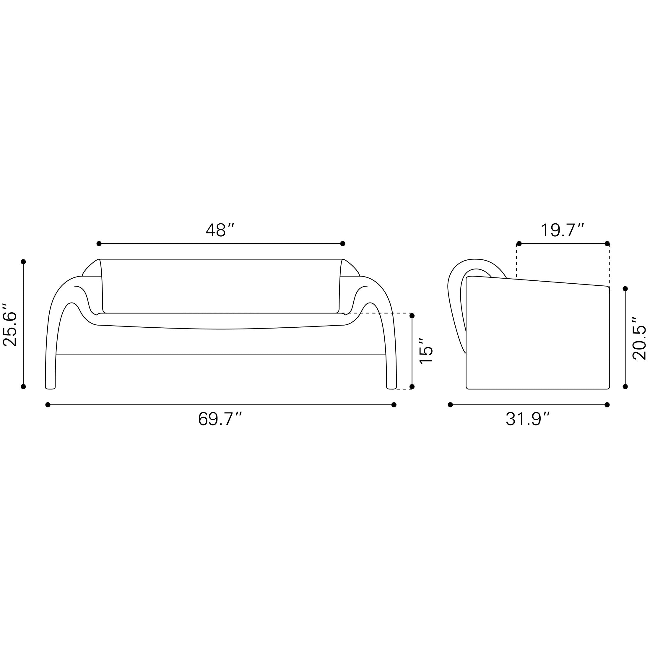 Dimensions of a piece of furniture with measurements in inches.