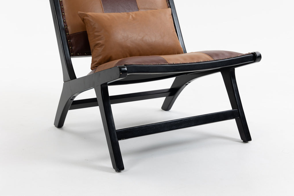 Chair with brown leather cushion on a white background
