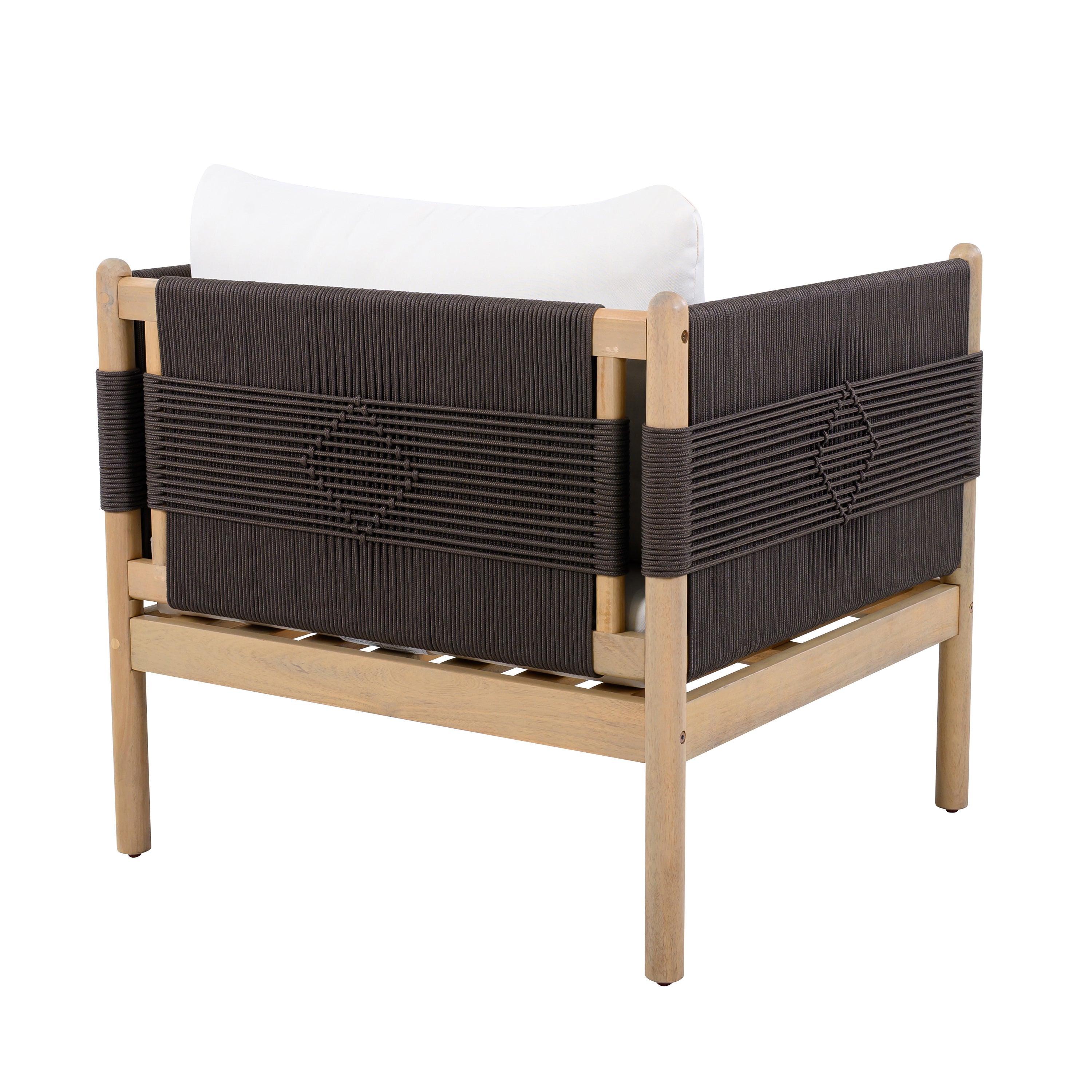 Wooden crib with brown woven sides on a white background
