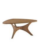Wooden coffee table with a modern design on a white background