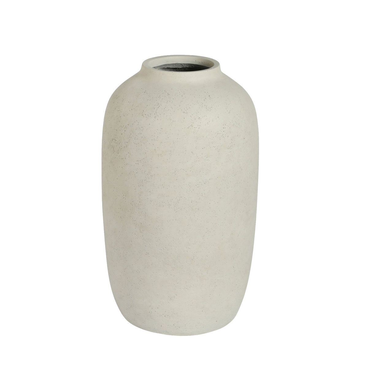 A small matte ceramic vase with a textured, speckled finish in a warm off-white or light beige color, shown against a plain white background.
