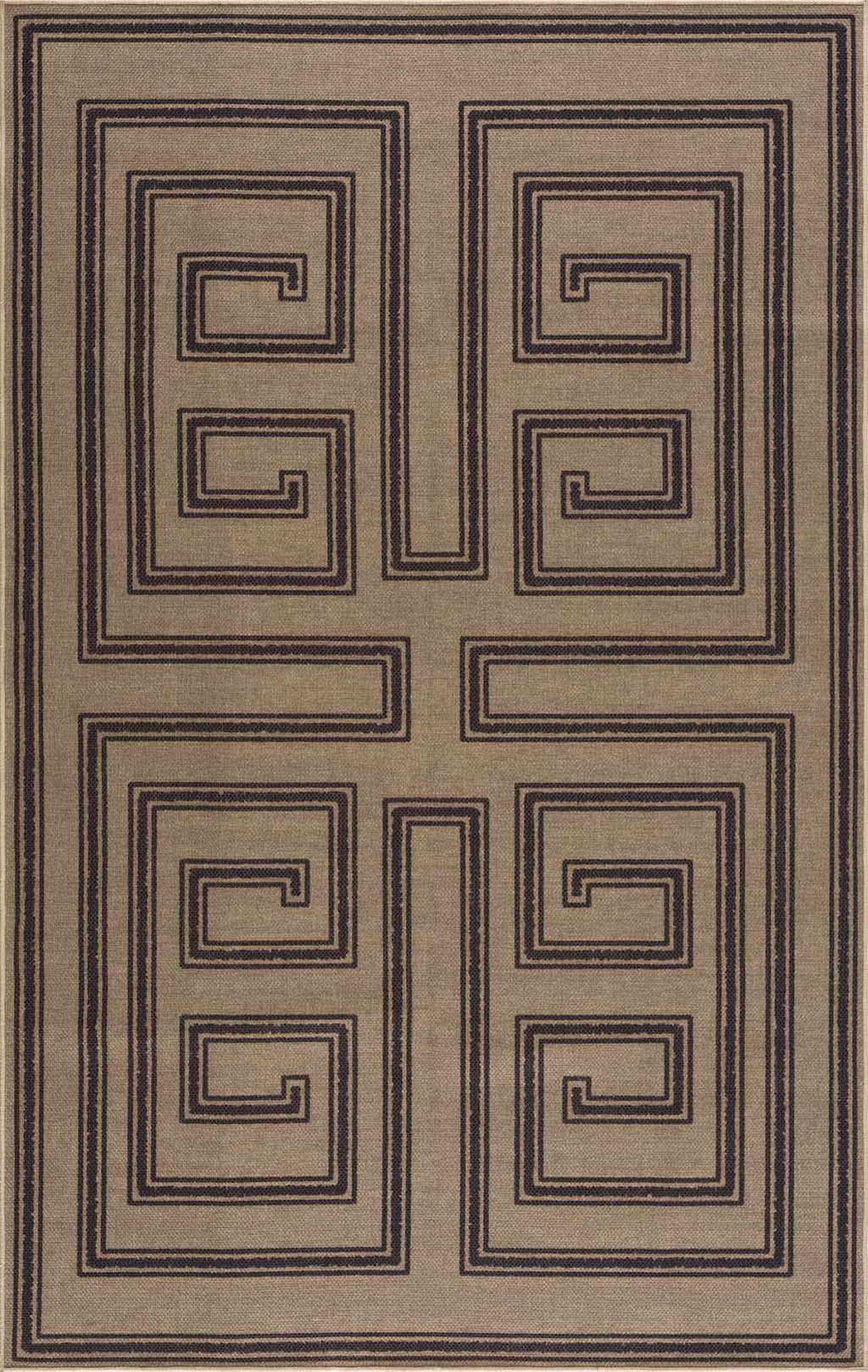 Beige rug with black geometric pattern