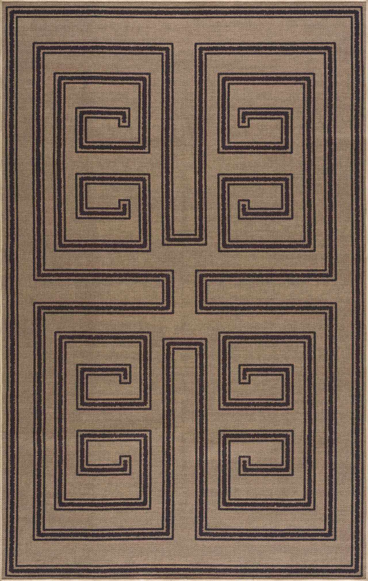 Beige rug with black geometric pattern