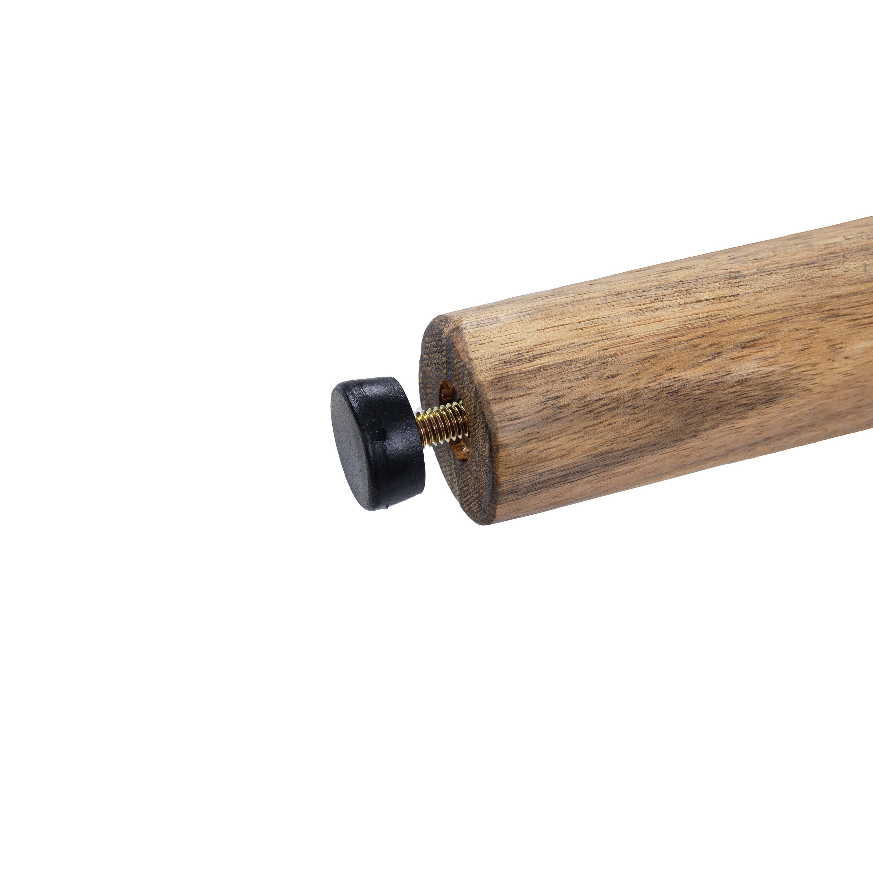 Wooden rod with black and gold cap on a white background
