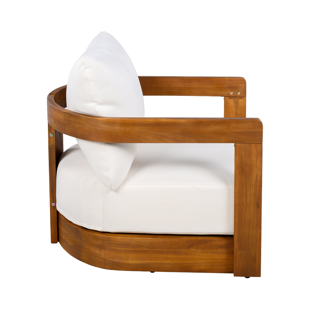 Wooden chair with white cushion on a white background
