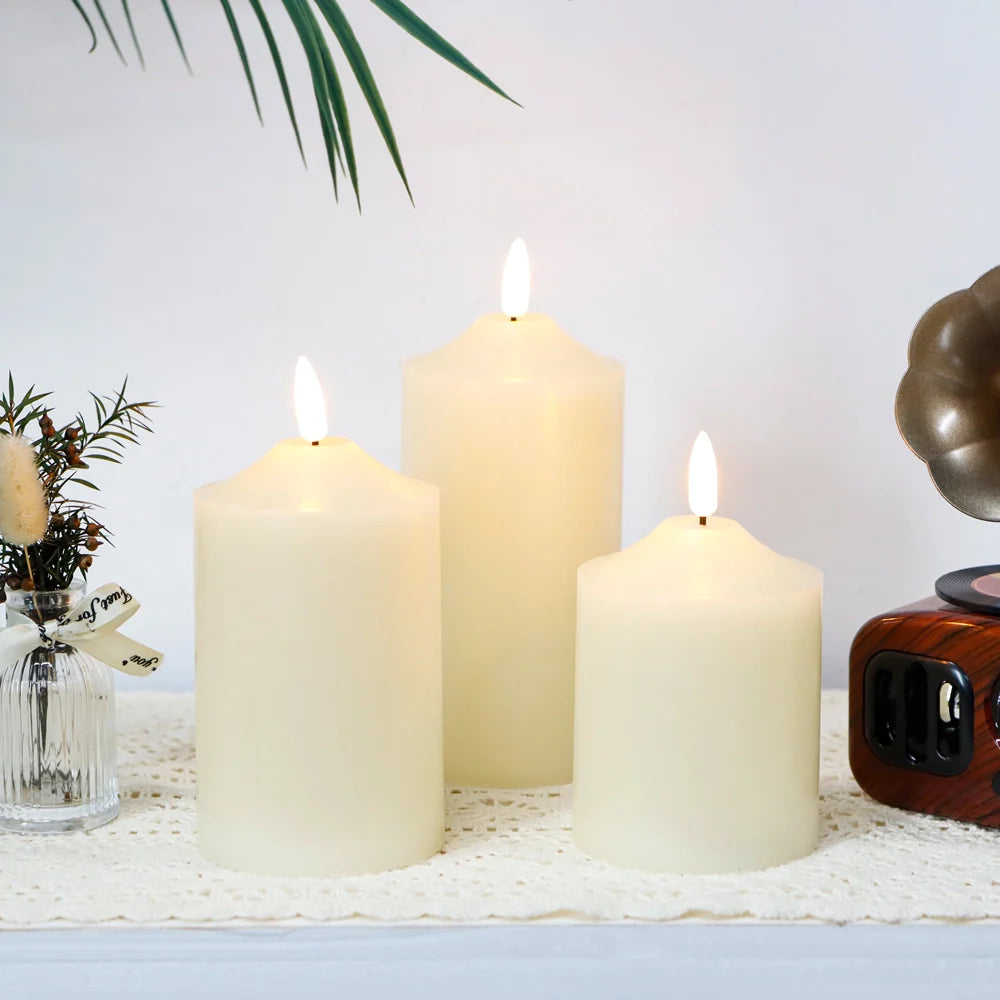 Bougies sans flamme 3D de 4/5/6 pouces de hauteur (lot de 3)