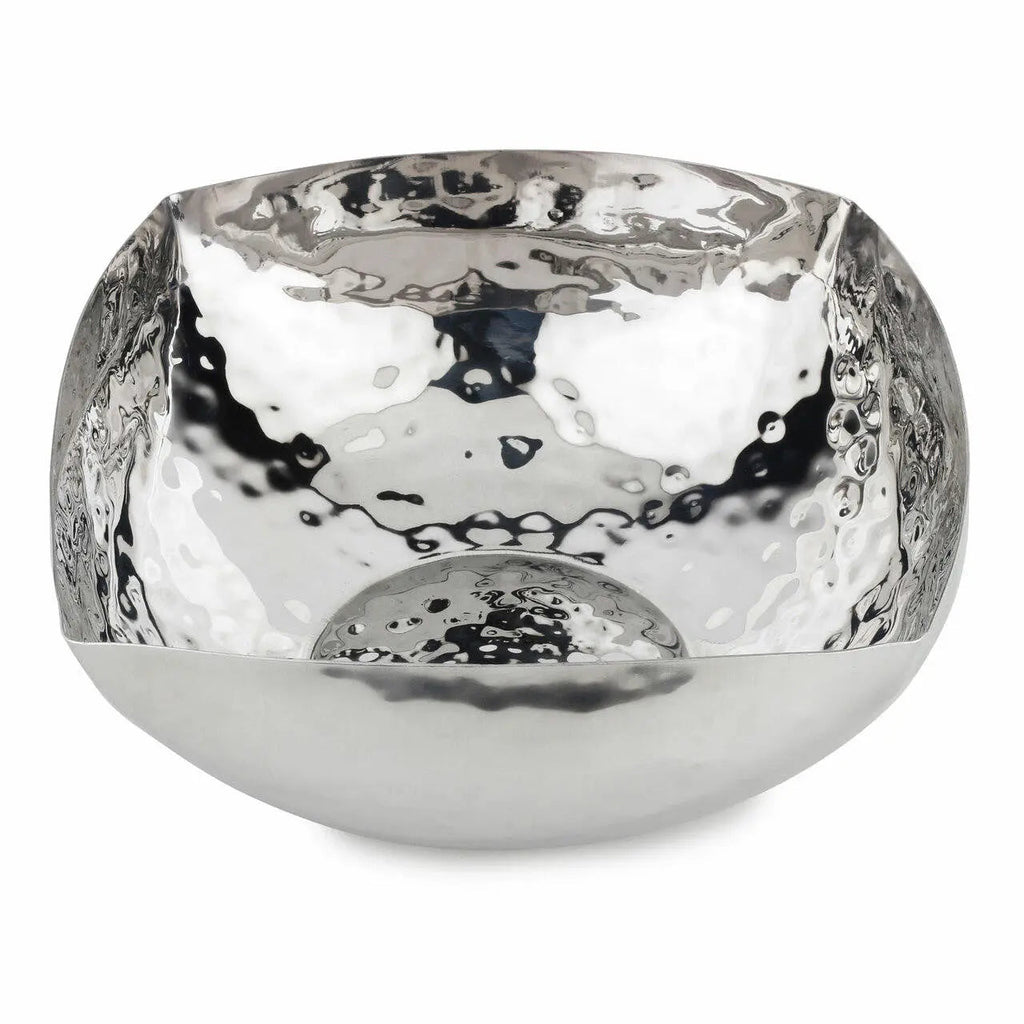 Silver bowl with a textured surface on a white background