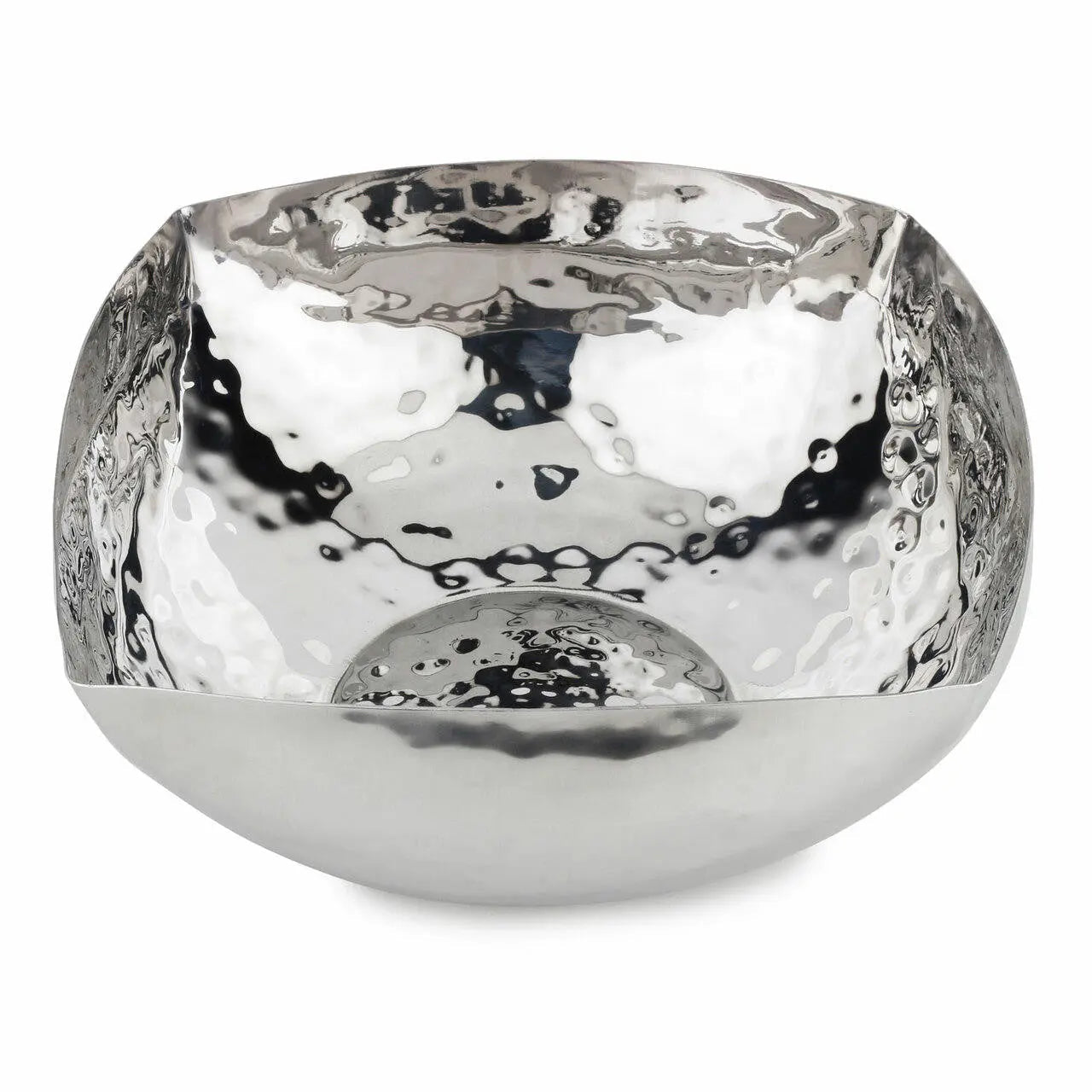 Silver bowl with a textured surface on a white background