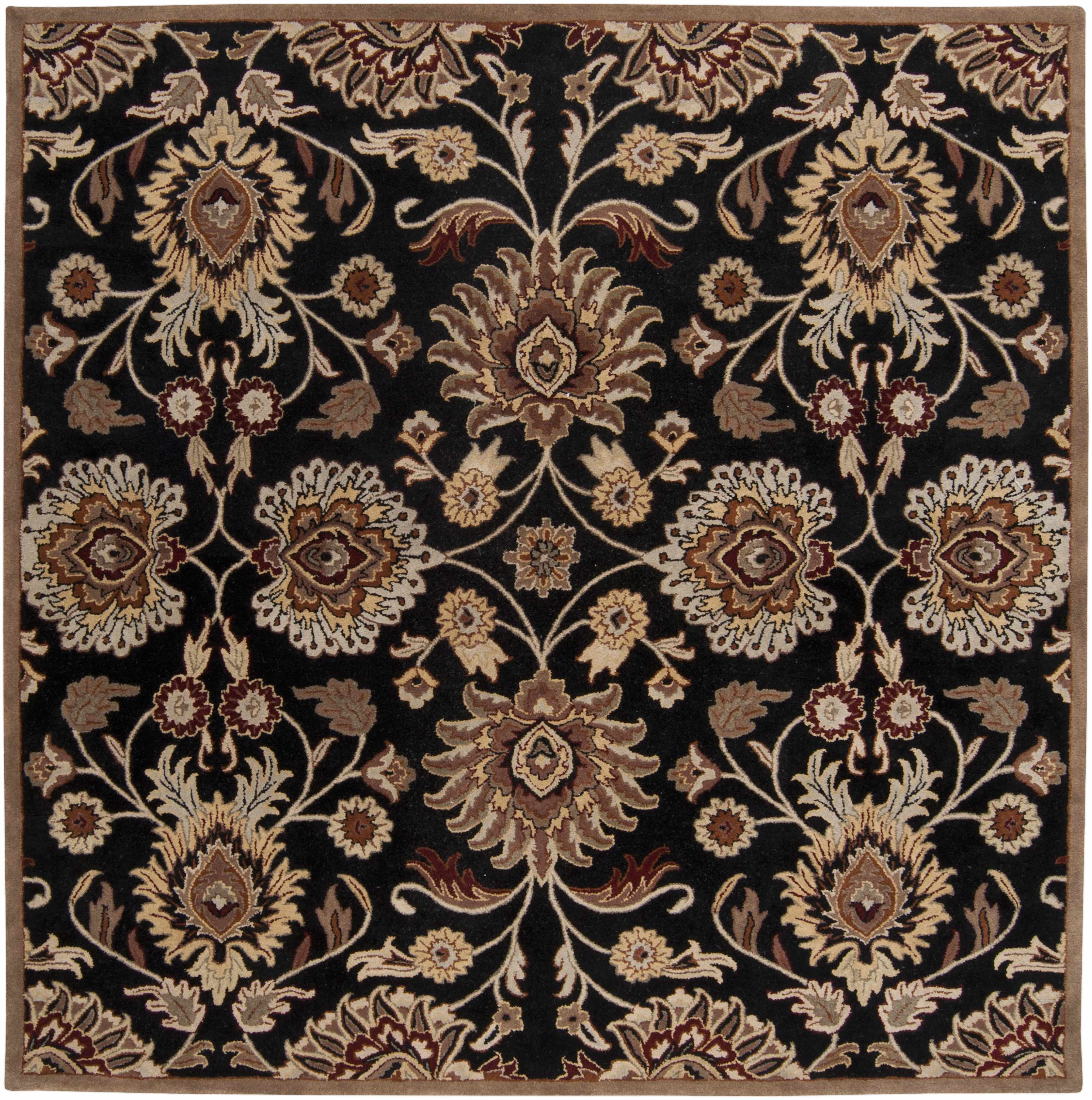 Decorative square floral rug with intricate patterns on a black background