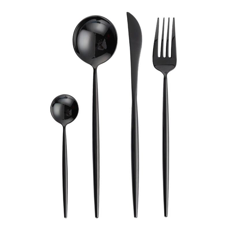 Black steel flatware set