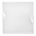 Rectangular white ceramic serving tray with indented side handles, modern minimalist style