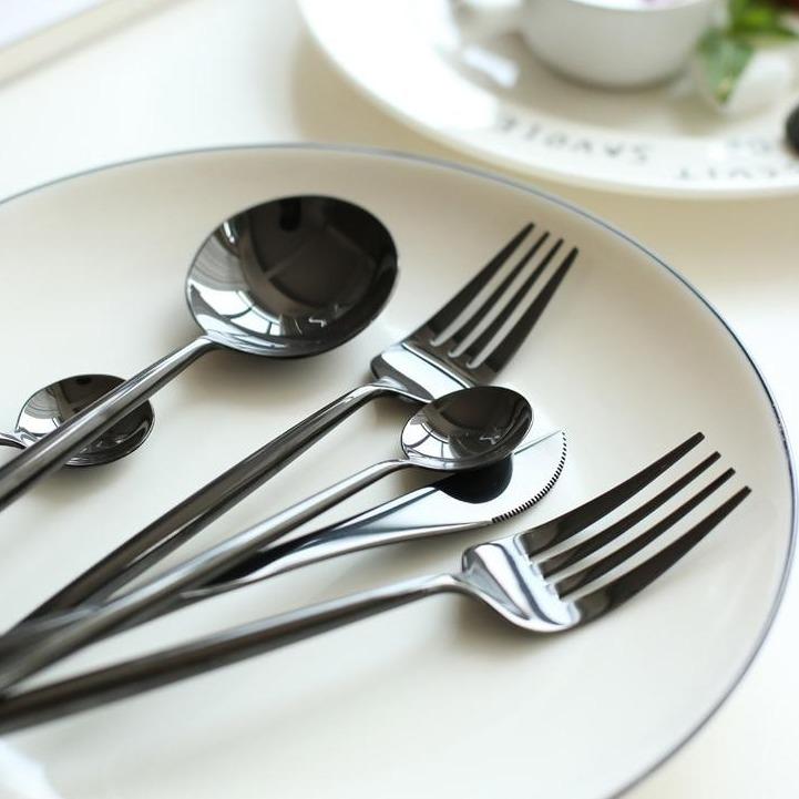 Black steel flatware set