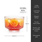 Glass with cocktail and fruit slices, featuring product details on a white background