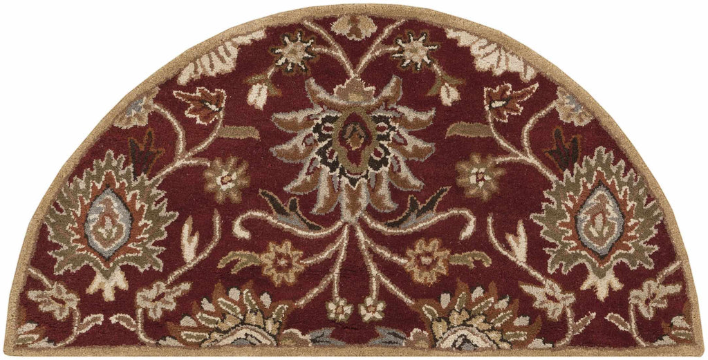 Decorative half-circle rug with intricate floral patterns on a white background