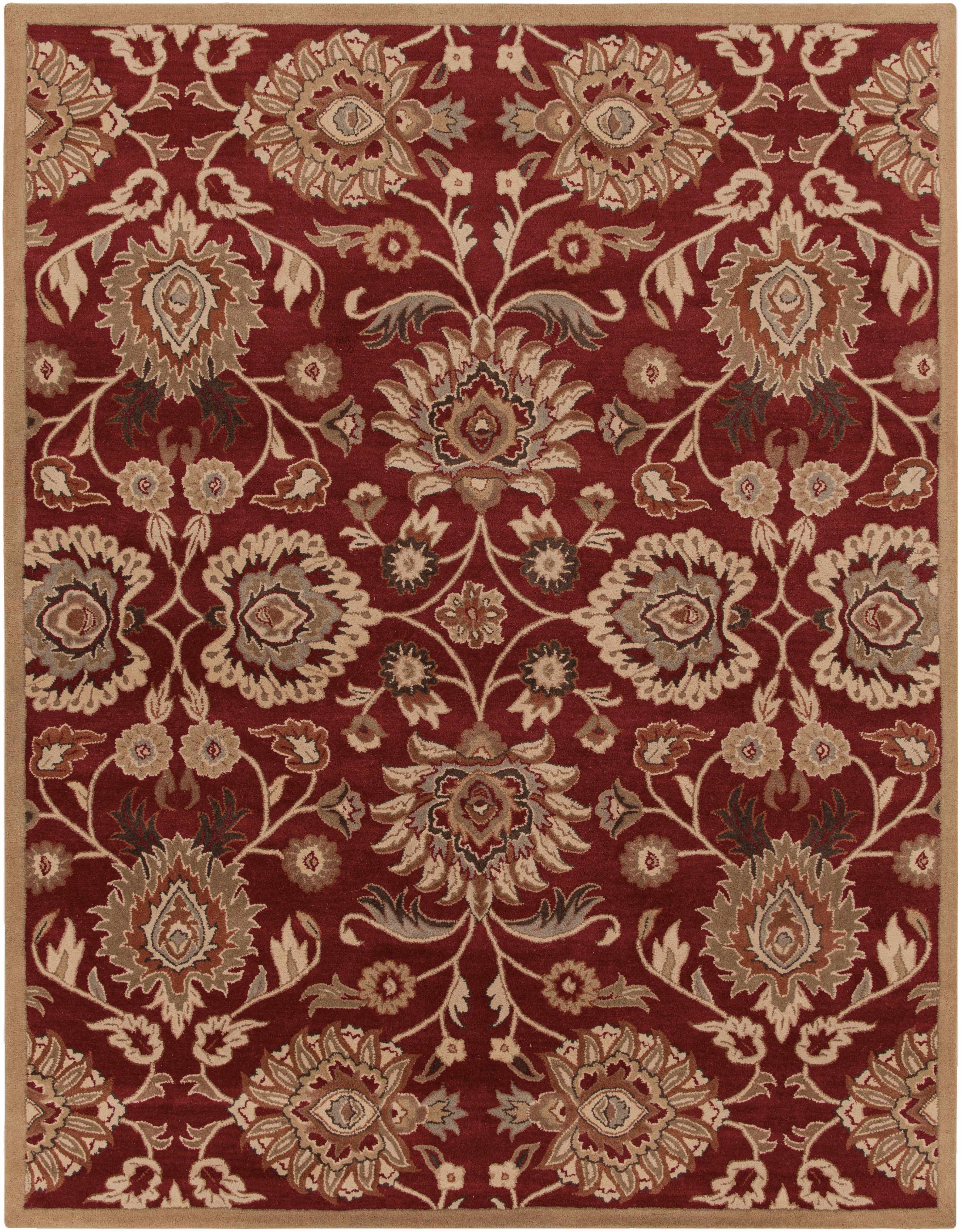 Decorative red and beige floral patterned rug