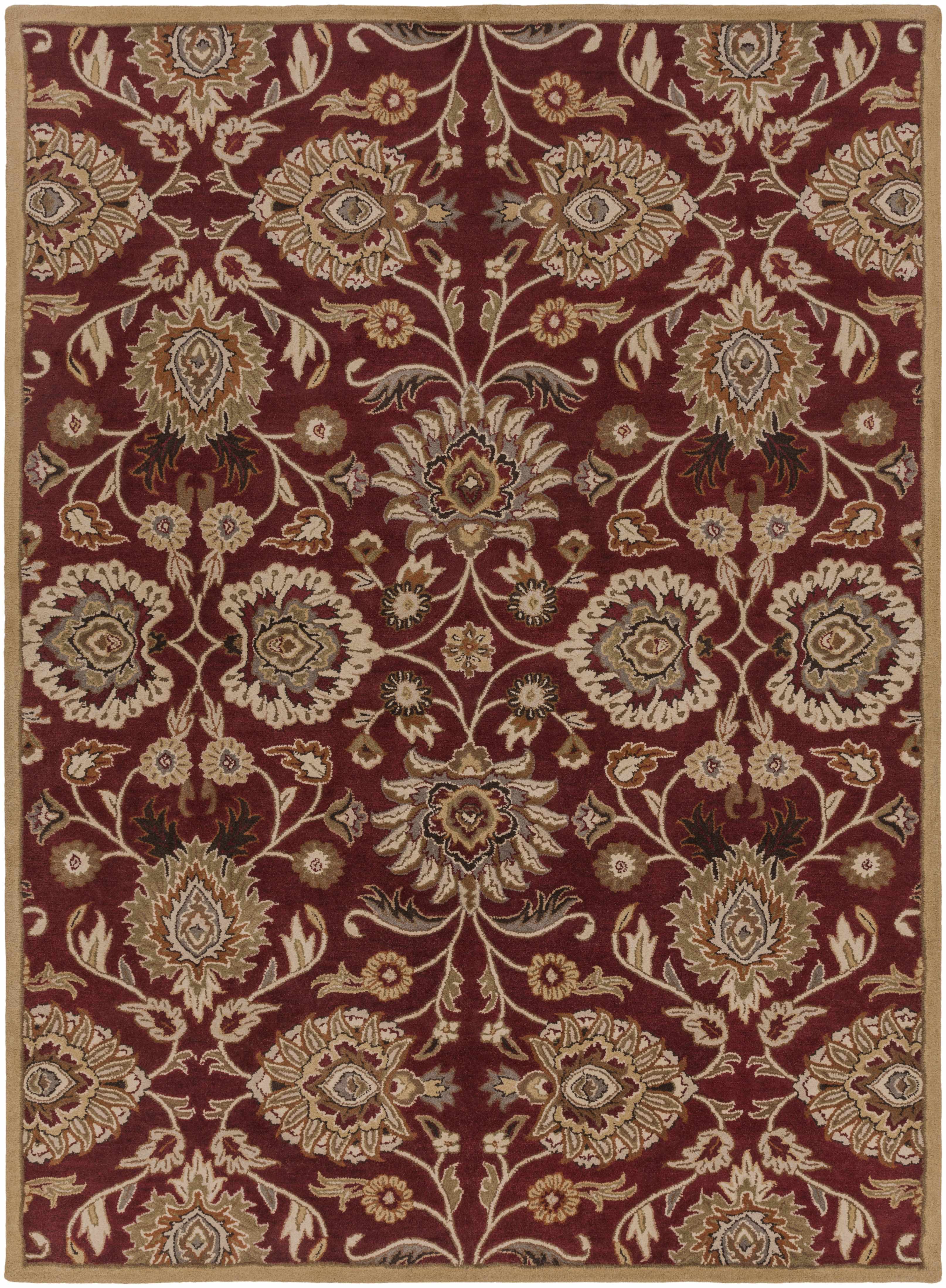 Decorative rug with intricate pattern on a red background