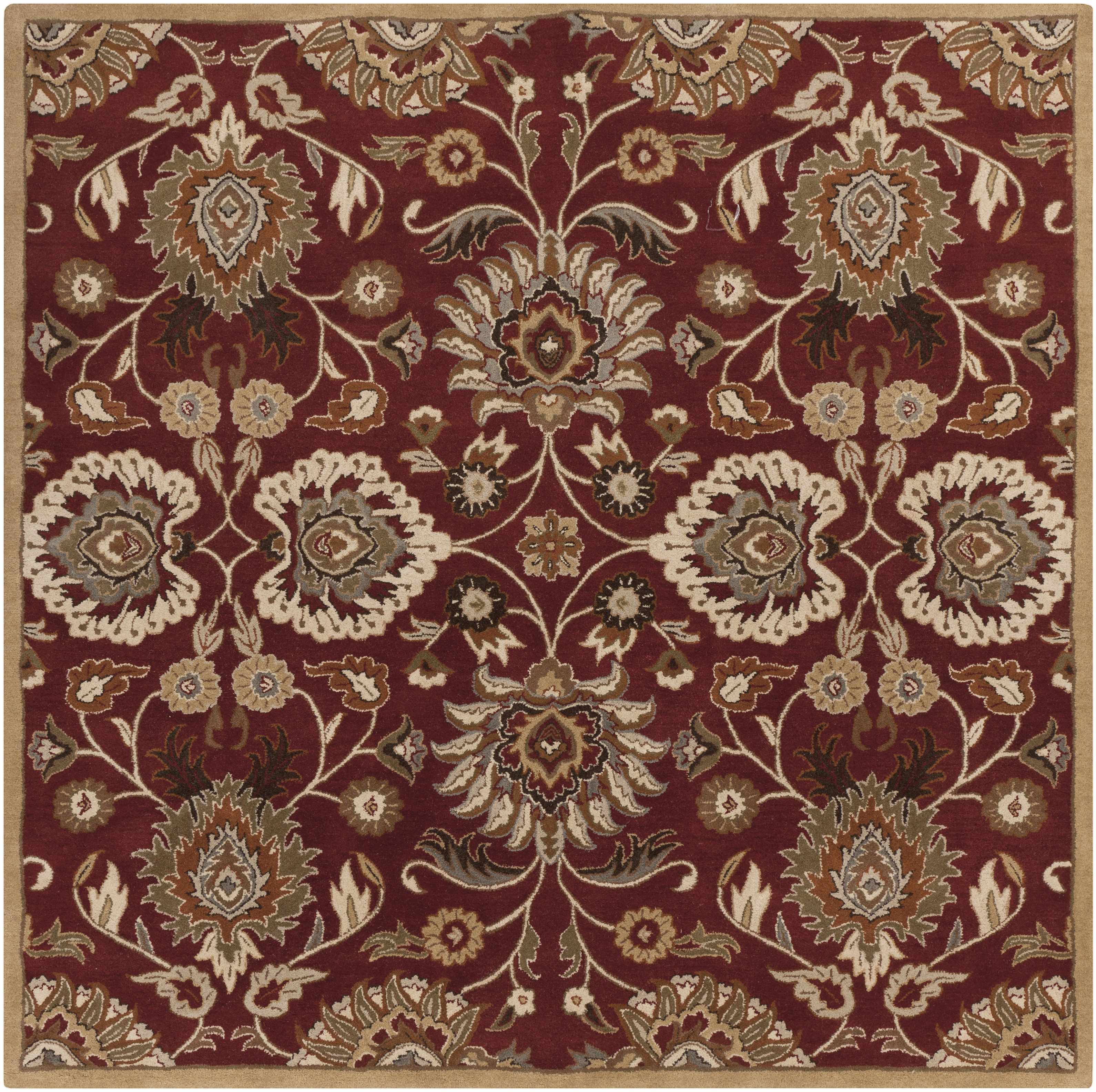 Decorative rug with floral pattern on a red background