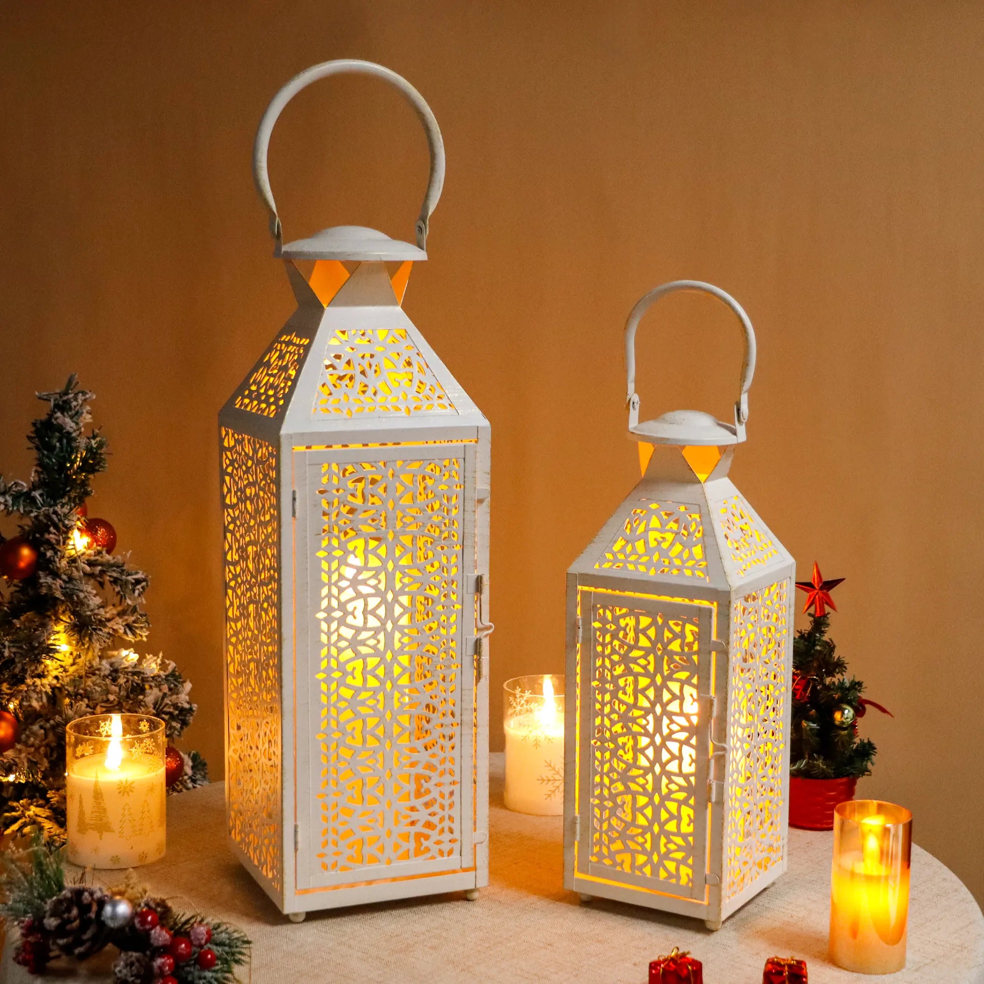 Moroccan Decorative Metal Candle Holders with Hollow Pattern 19"&14''H