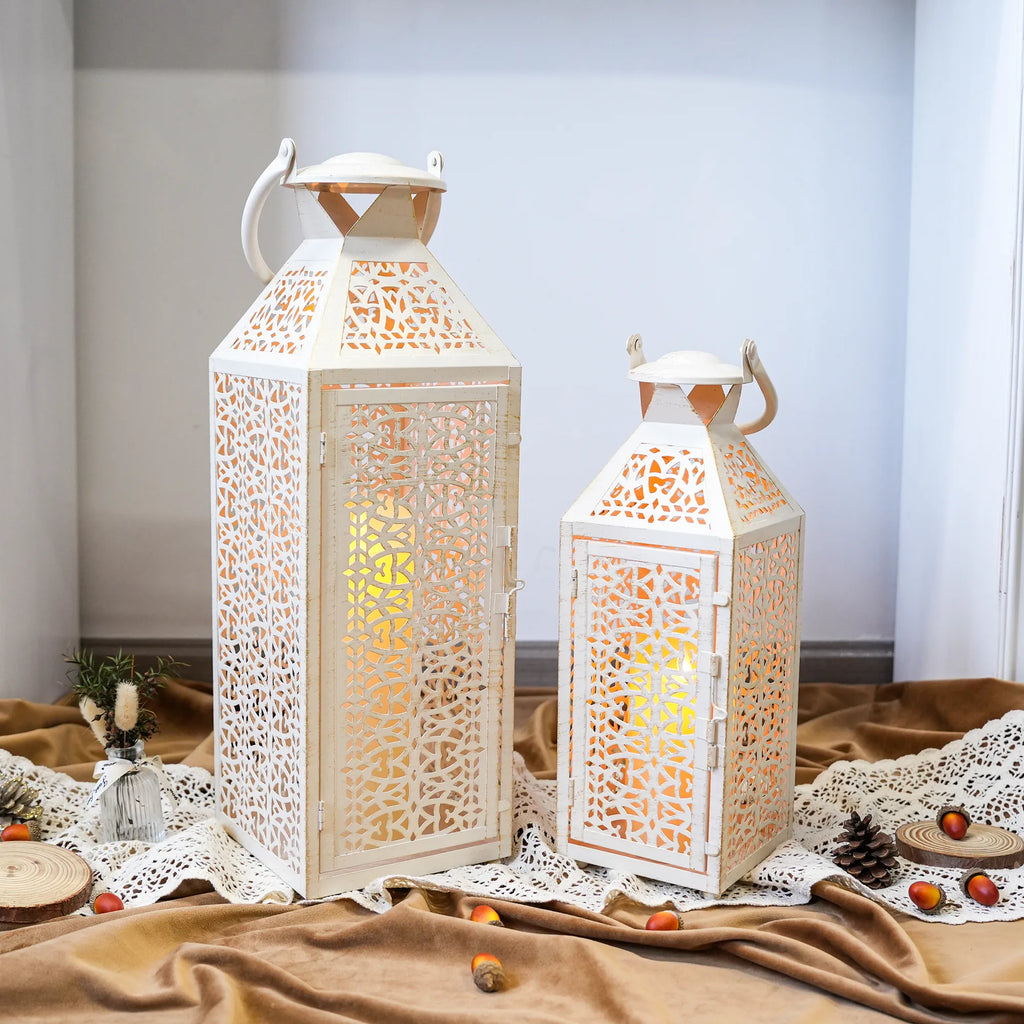 Moroccan Decorative Metal Candle Holders with Hollow Pattern 19"&14''H