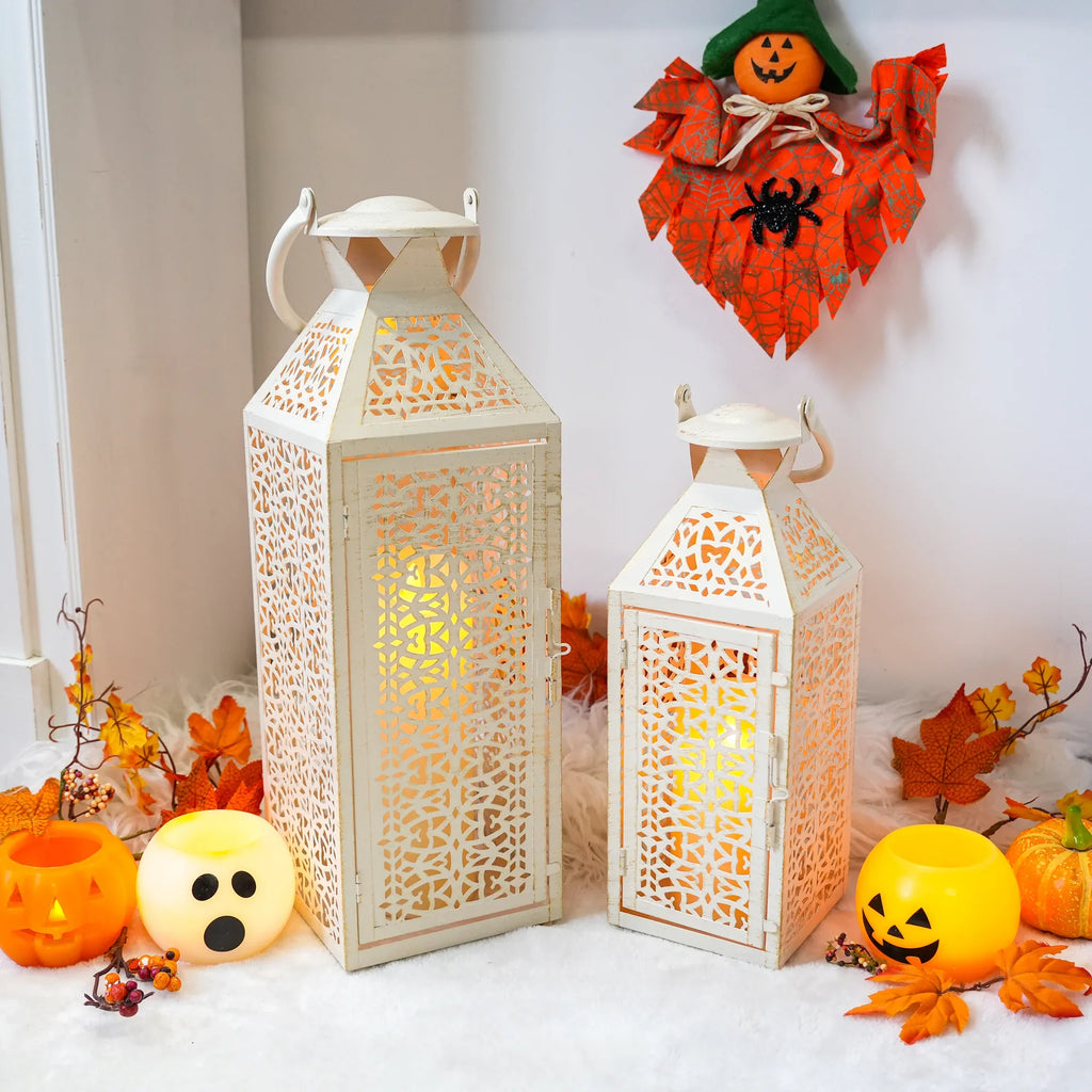 Moroccan Decorative Metal Candle Holders with Hollow Pattern 19"&14''H