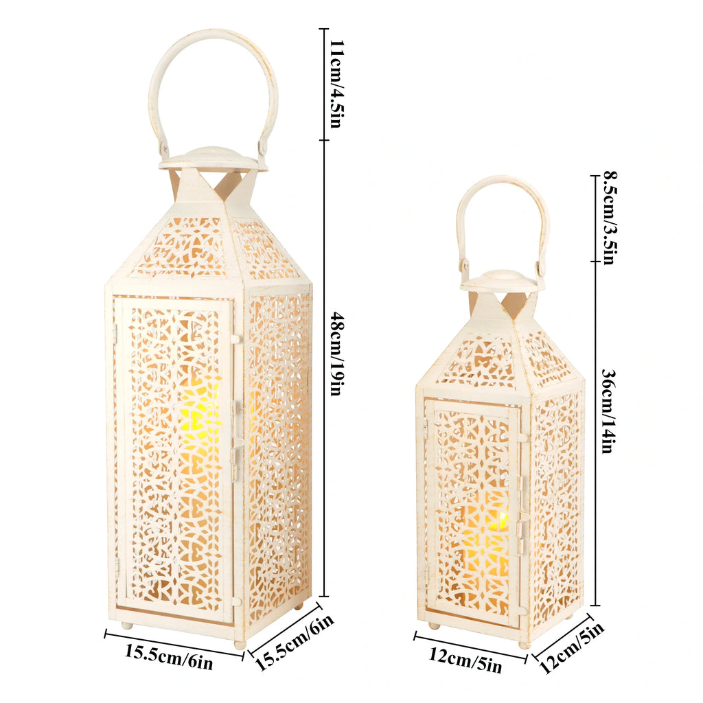 Moroccan Decorative Metal Candle Holders with Hollow Pattern 19"&14''H