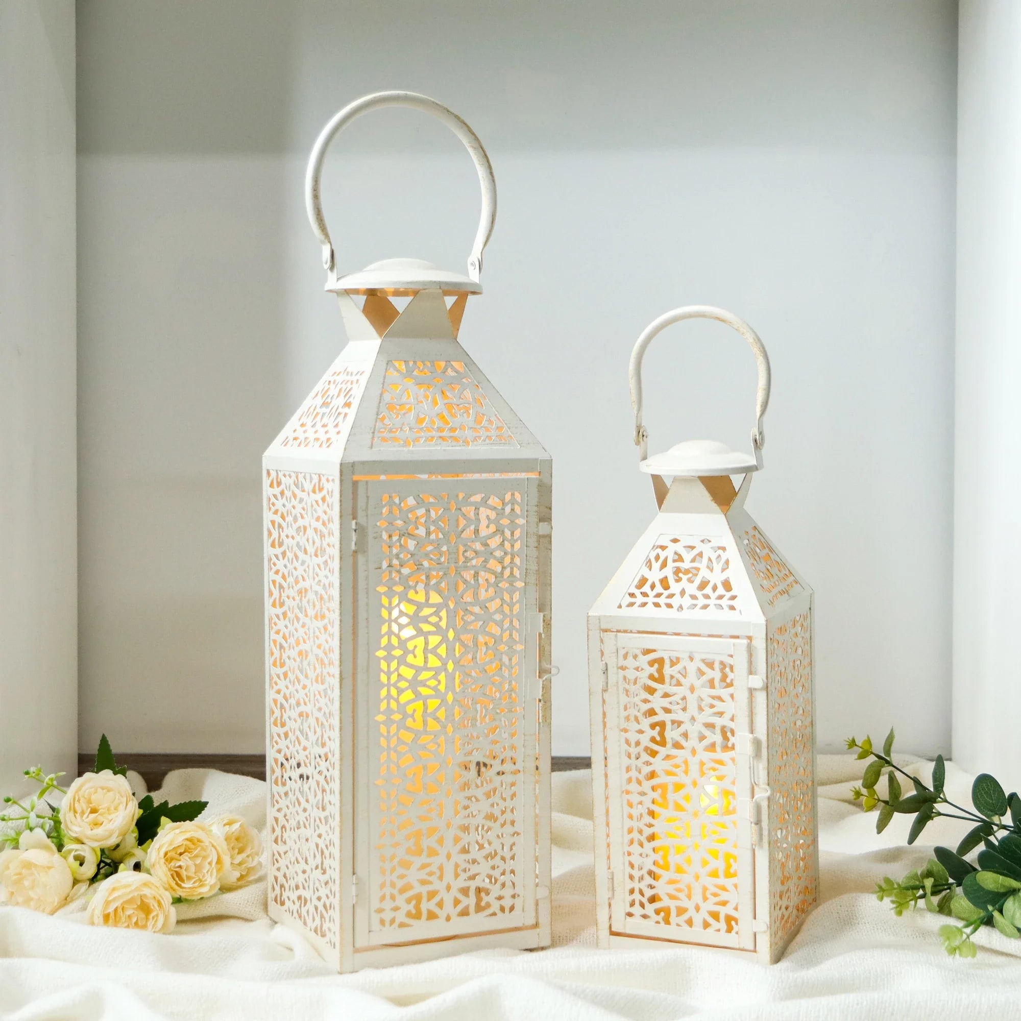 Moroccan Decorative Metal Candle Holders with Hollow Pattern 19"&14''H
