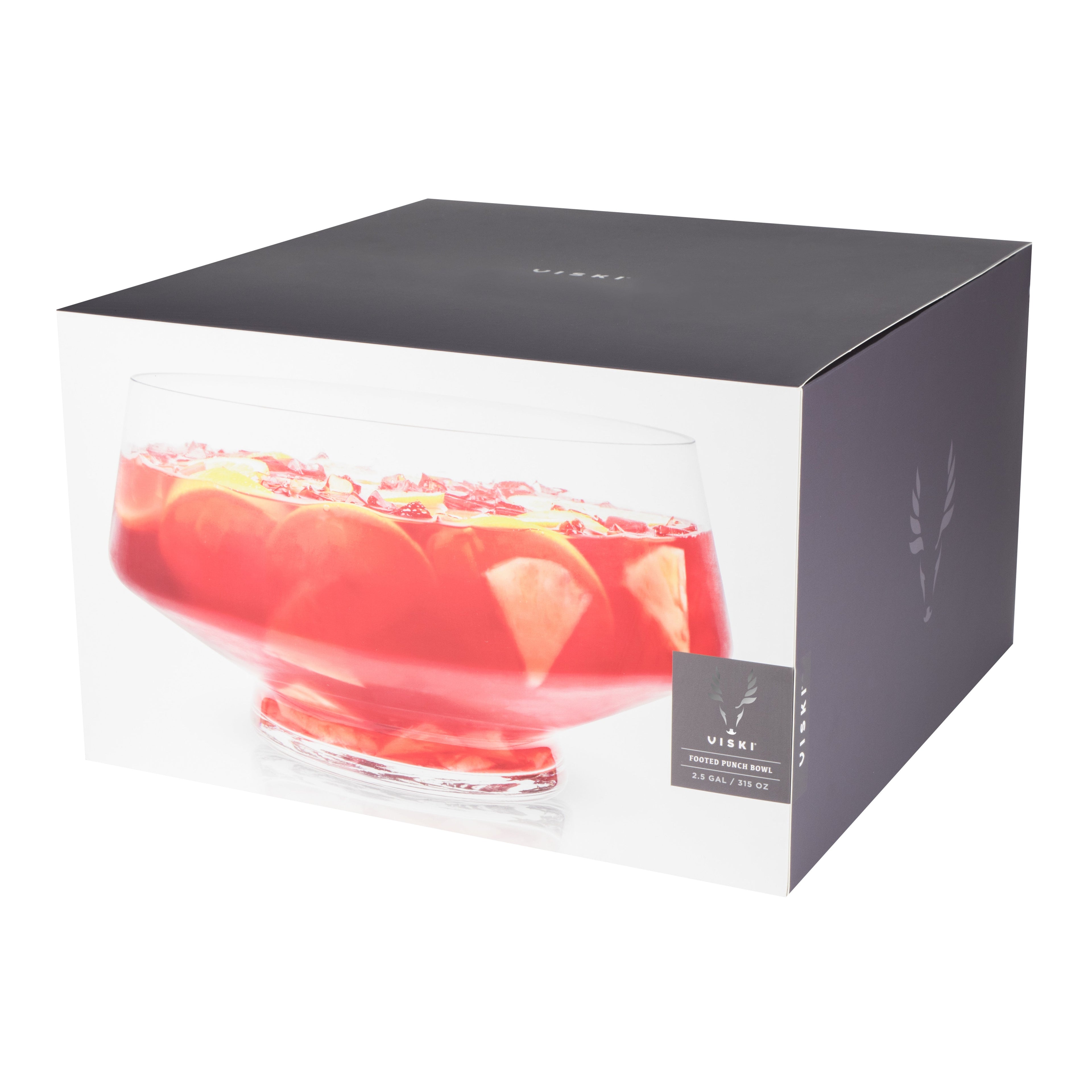Glass bowl with red contents inside a branded box on a white background