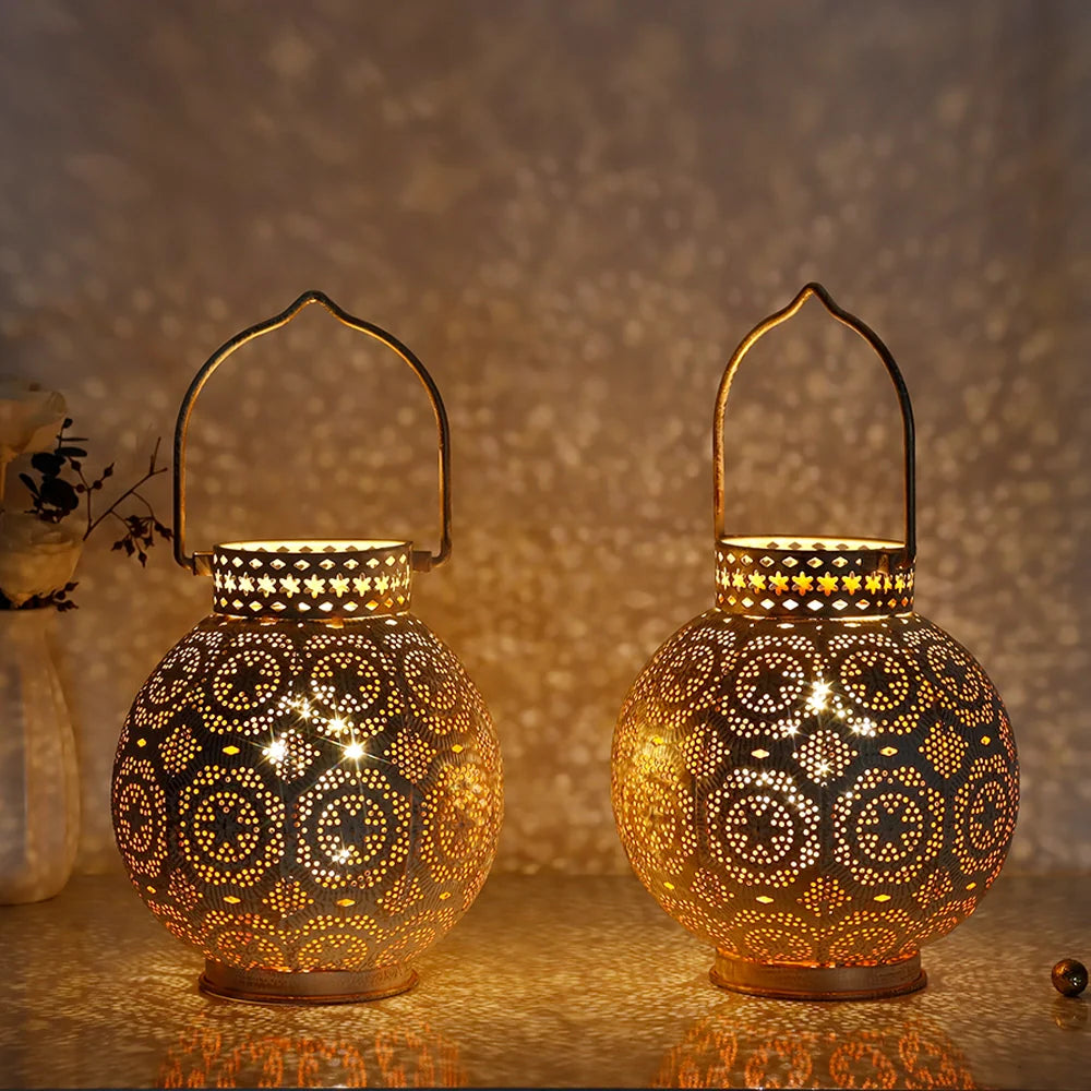 Moroccan Style Metal Table Lamp - White (Set of 2)