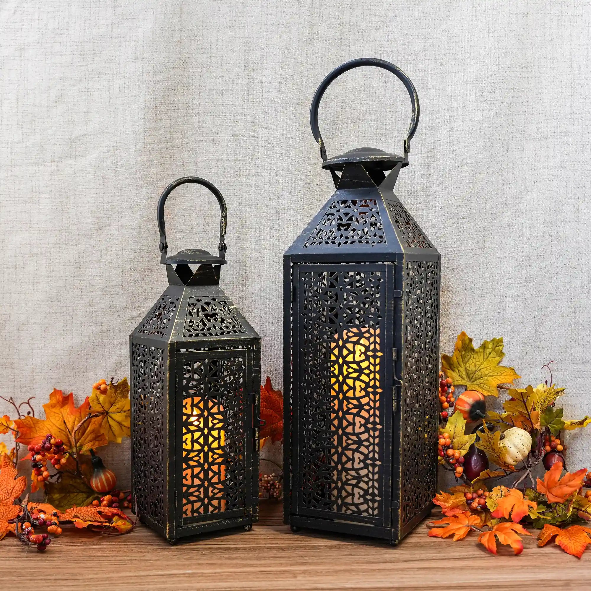 Moroccan Decorative Metal Candle Holders with Hollow Pattern 19"&14''H