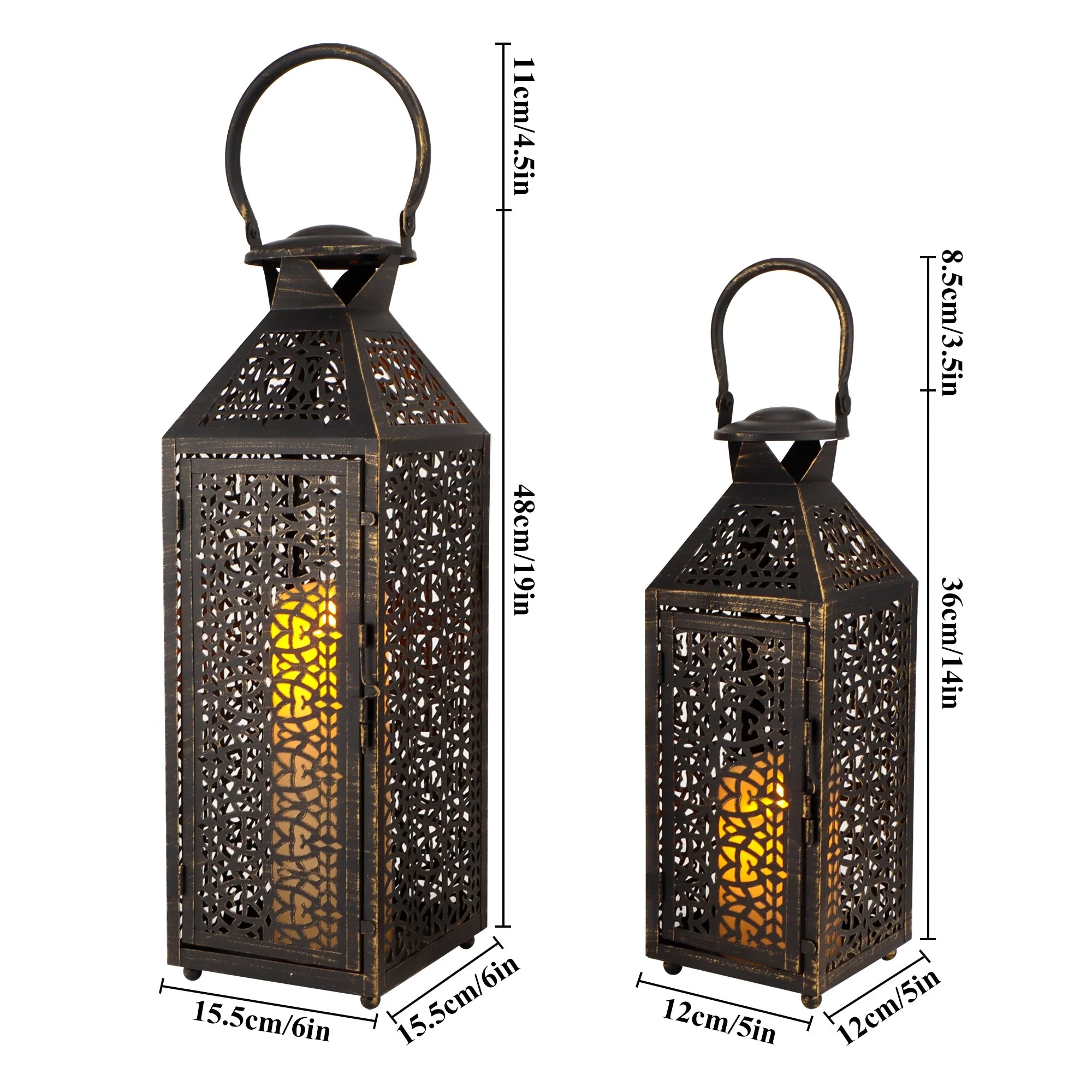 Moroccan Decorative Metal Candle Holders with Hollow Pattern 19"&14''H