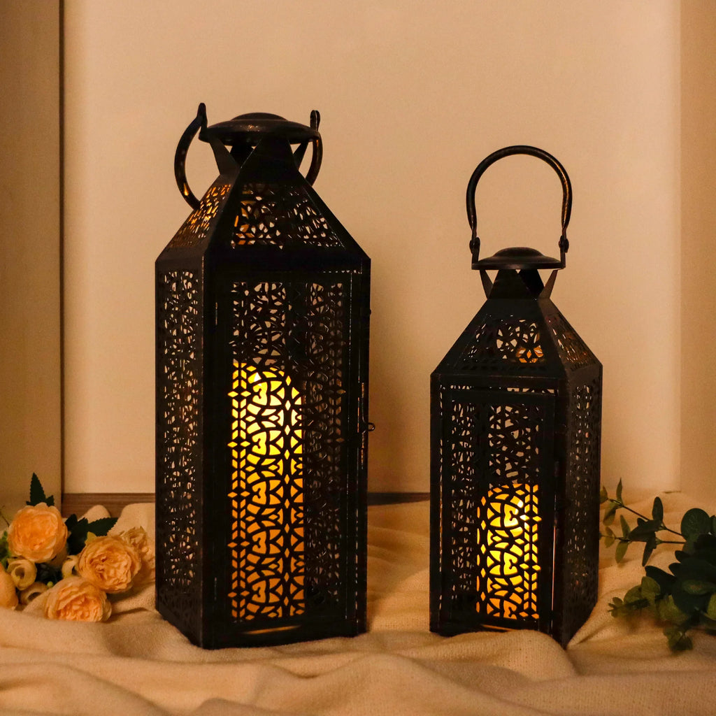 Moroccan Decorative Metal Candle Holders with Hollow Pattern 19"&14''H