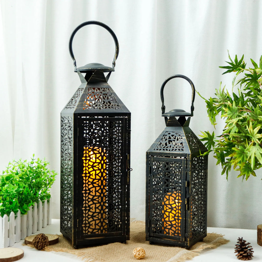 Moroccan Decorative Metal Candle Holders with Hollow Pattern 19"&14''H