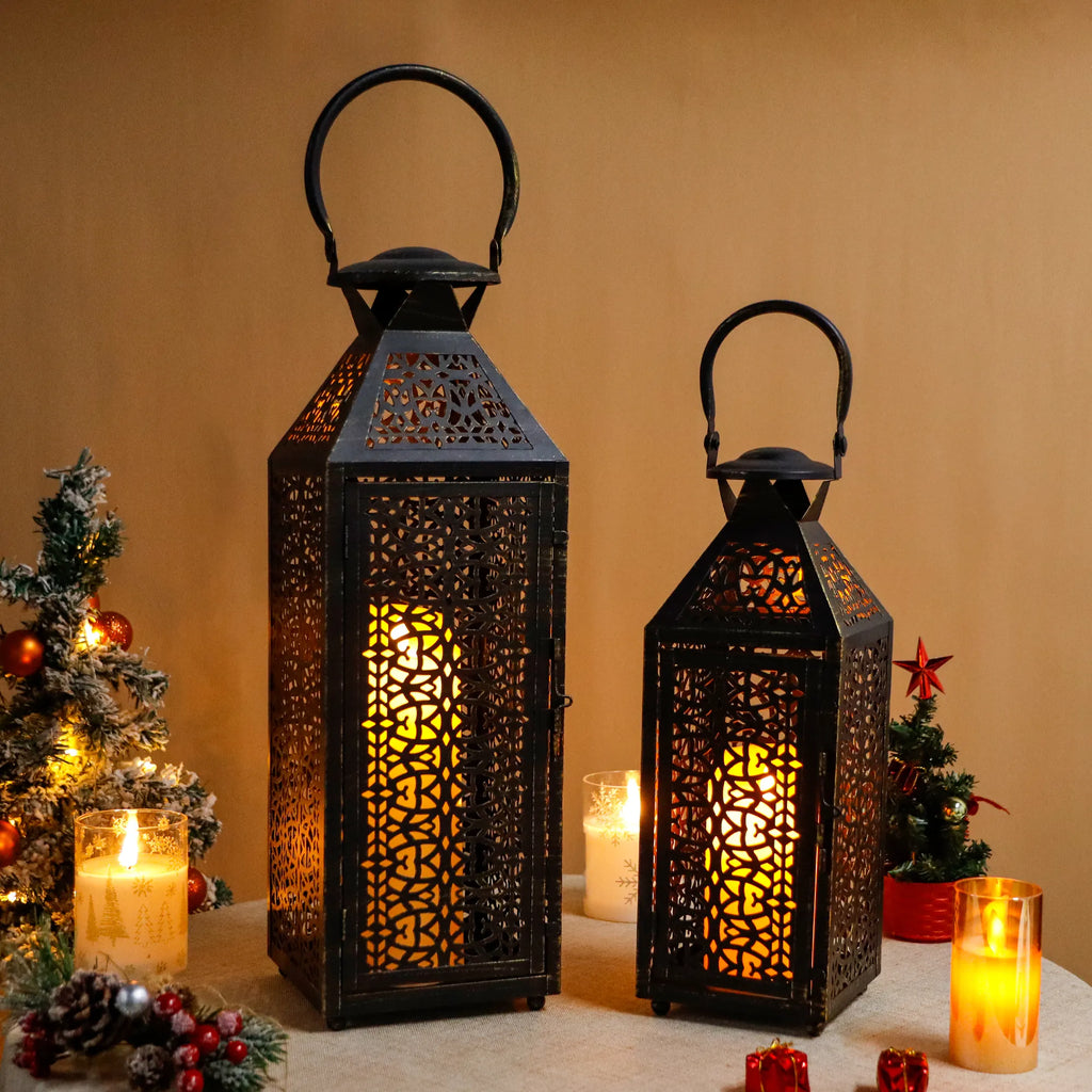 Moroccan Decorative Metal Candle Holders with Hollow Pattern 19"&14''H