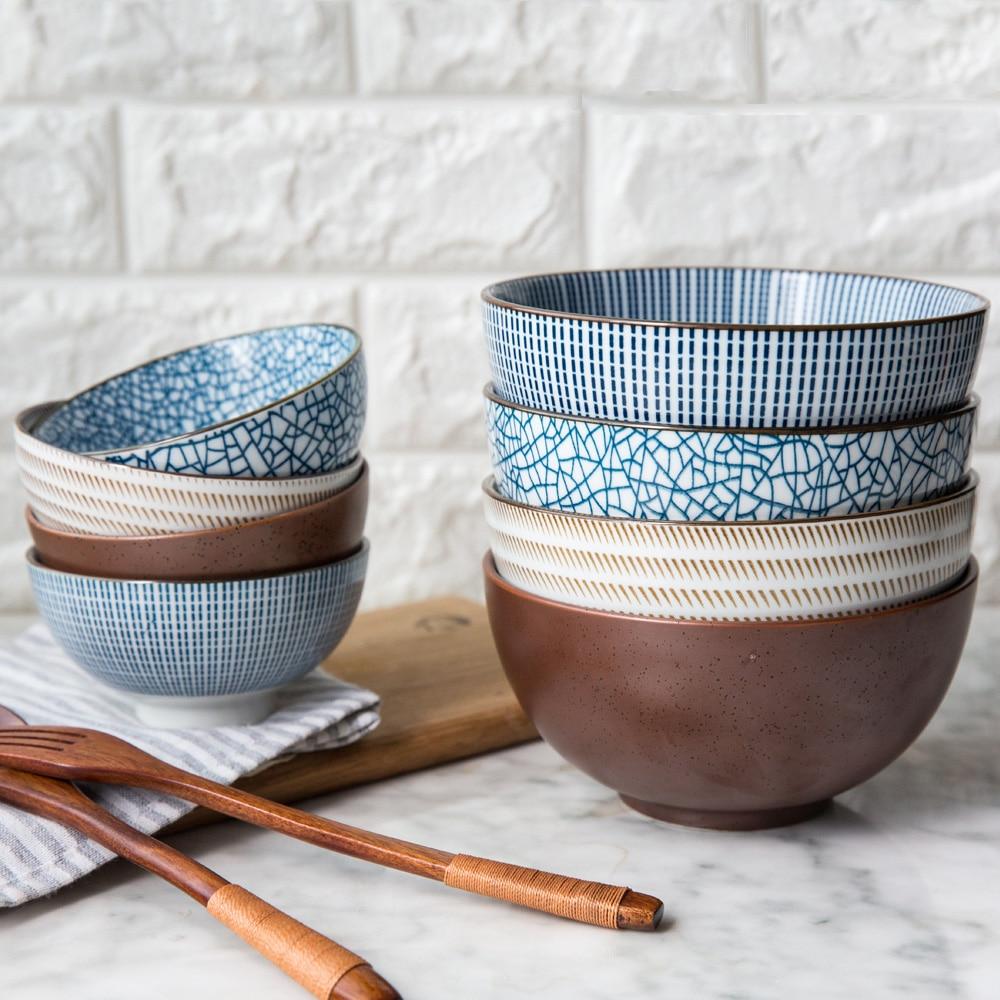 Modern Ceramic Bowl Blue Square — blue crackle mosaic glaze on white porcelain with dark rim, deep-walled bowl form