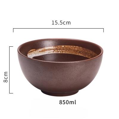 Modern Ceramic Bowl Terracota medium — dimension diagram showing 15.5 cm × 8 cm, matte brown reactive glaze, 850ml capacity