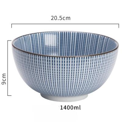 Modern Ceramic Bowl Blue Square large — overhead view of crackle mosaic glaze, 20.5 cm diameter