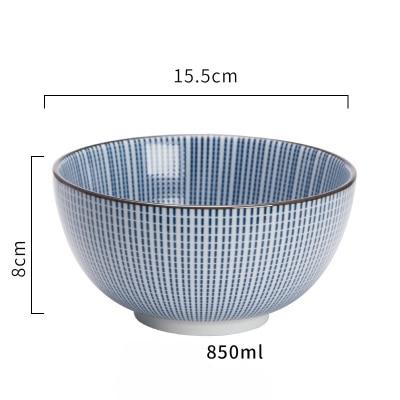 Modern Ceramic Bowl Blue Square medium — overhead view of crackle mosaic glaze, 15.5 cm diameter