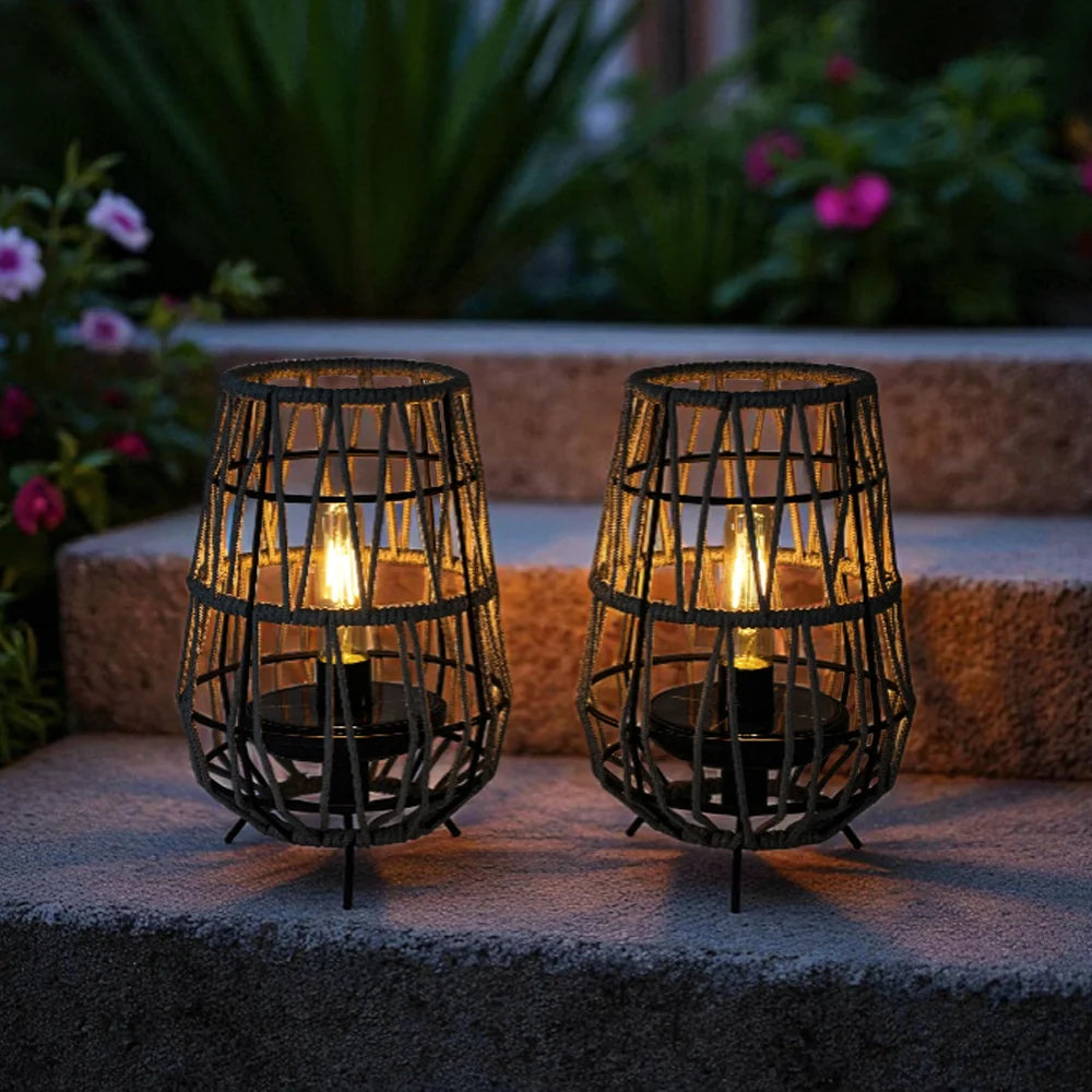 Solar Lantern Outdoor Table Lamp or Hanging Solar Lights (Set of 2)