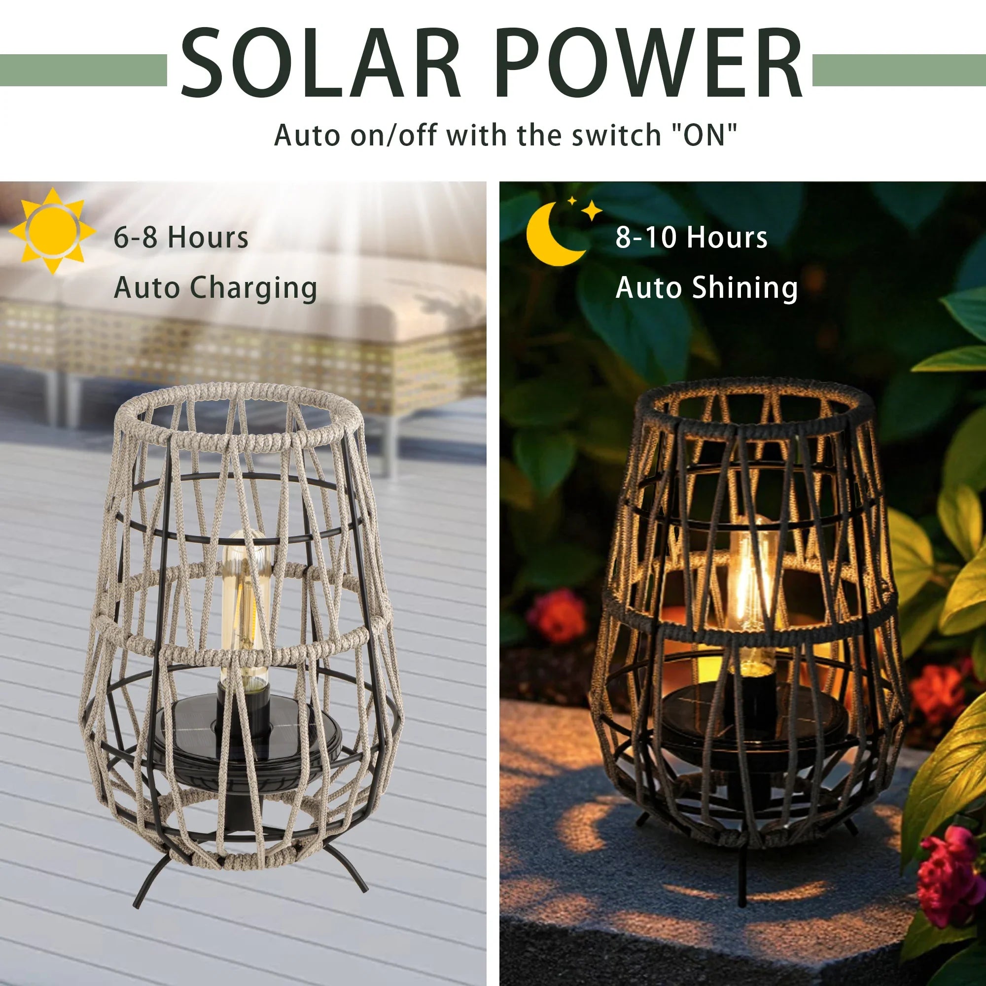 Solar Lantern Outdoor Table Lamp or Hanging Solar Lights (Set of 2)