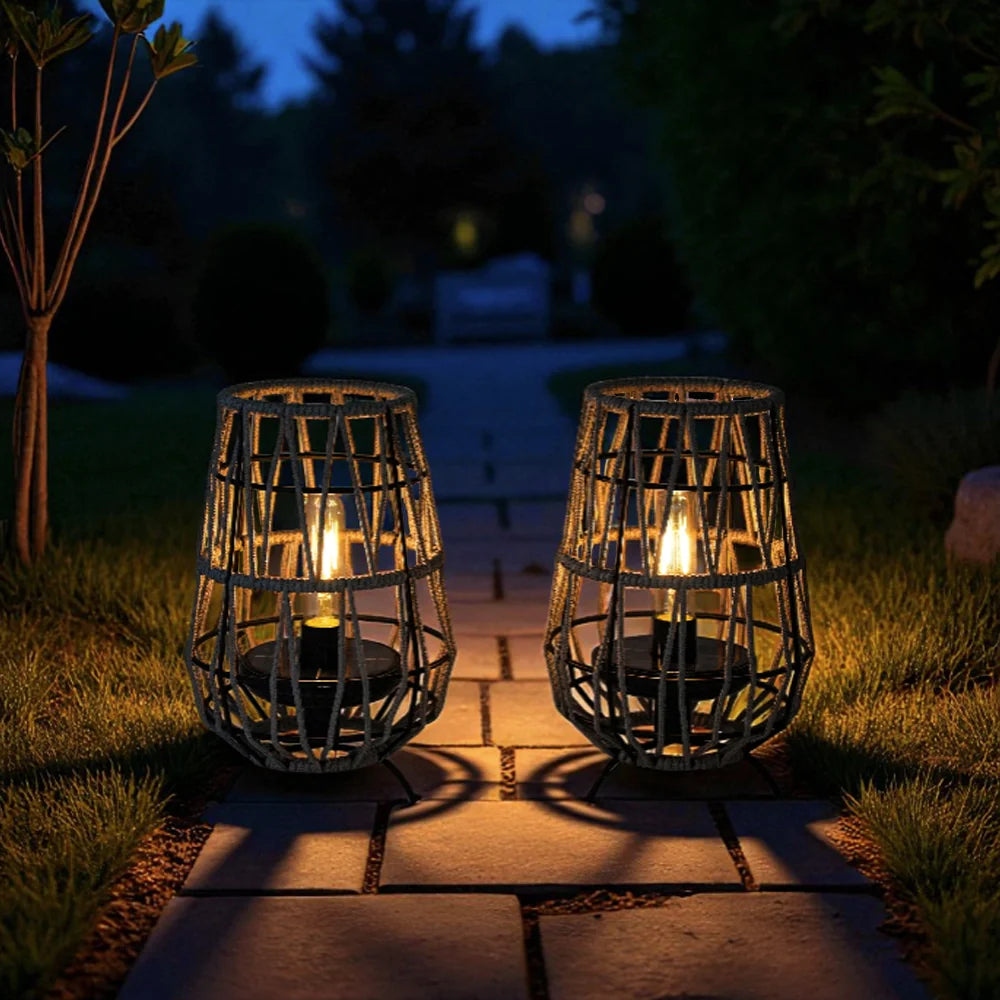 Solar Lantern Outdoor Table Lamp or Hanging Solar Lights (Set of 2)