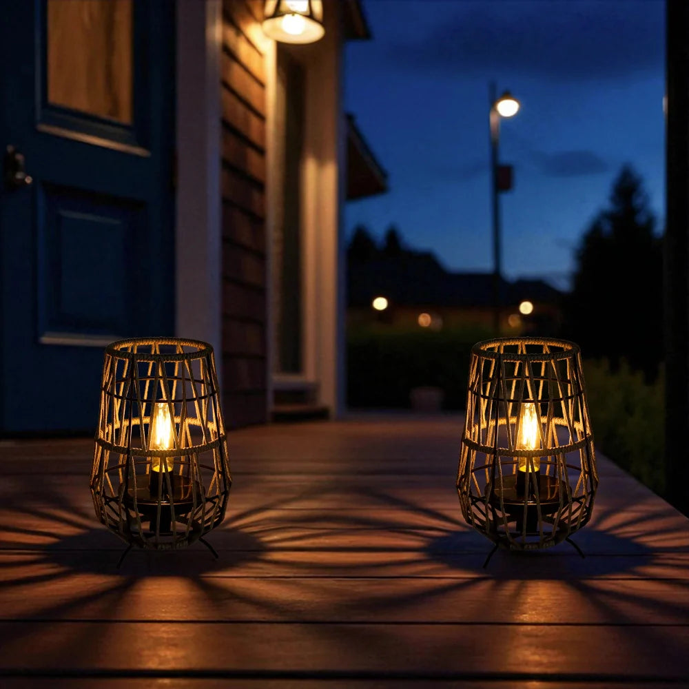 Solar Lantern Outdoor Table Lamp or Hanging Solar Lights (Set of 2)