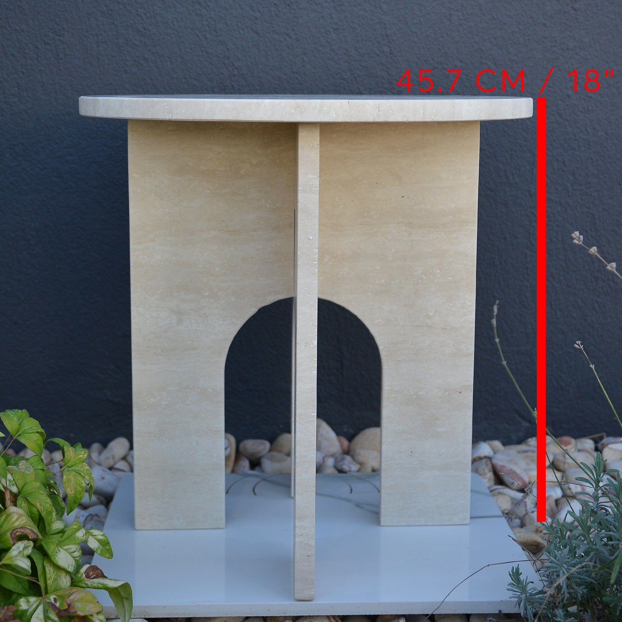 Travertine Round End/Side Marble Coffee Table U Shape Legs
