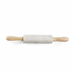 A classic rolling pin with a light gray stone or marble barrel and natural light wood handles, shown horizontally on a plain white background.