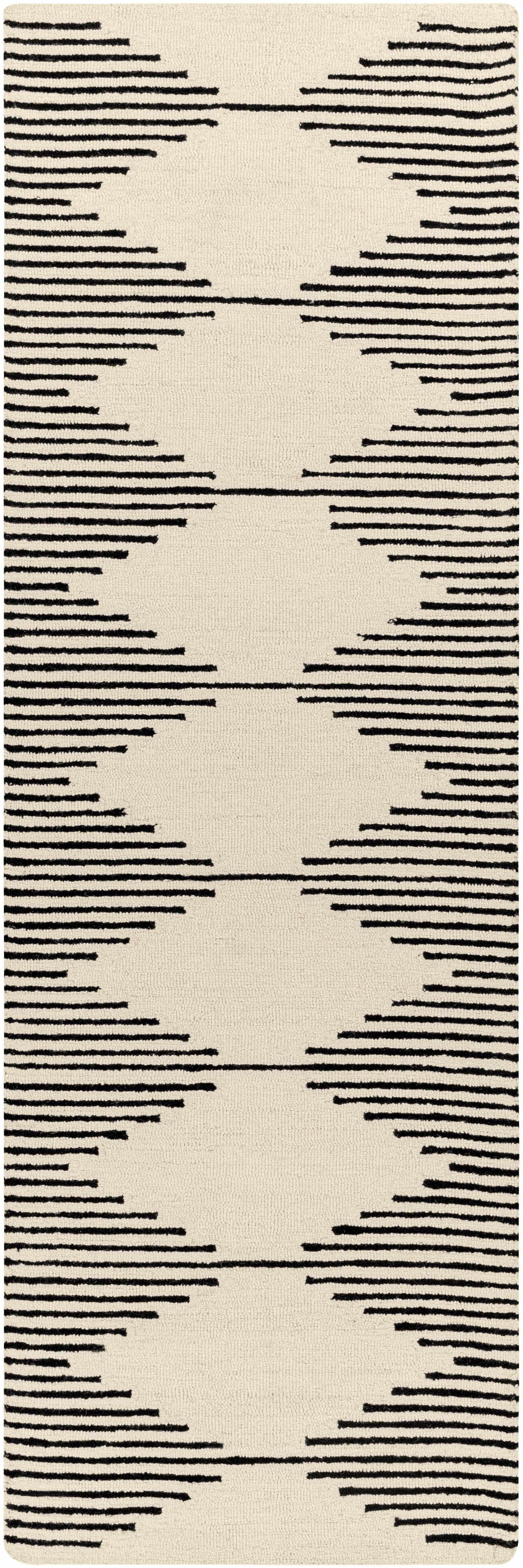 Rug with black geometric pattern on beige background