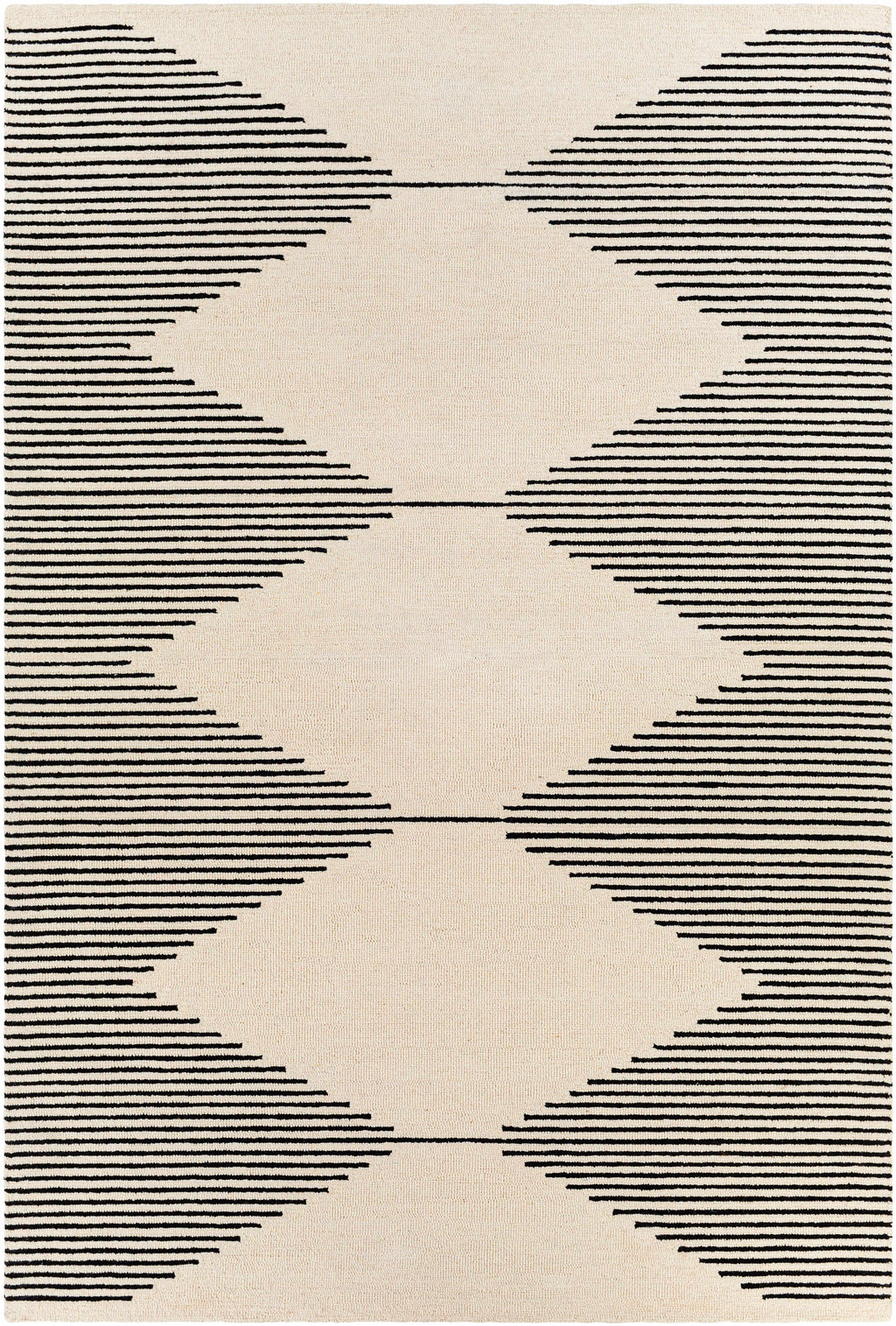 Rug with geometric pattern of black lines on a beige background