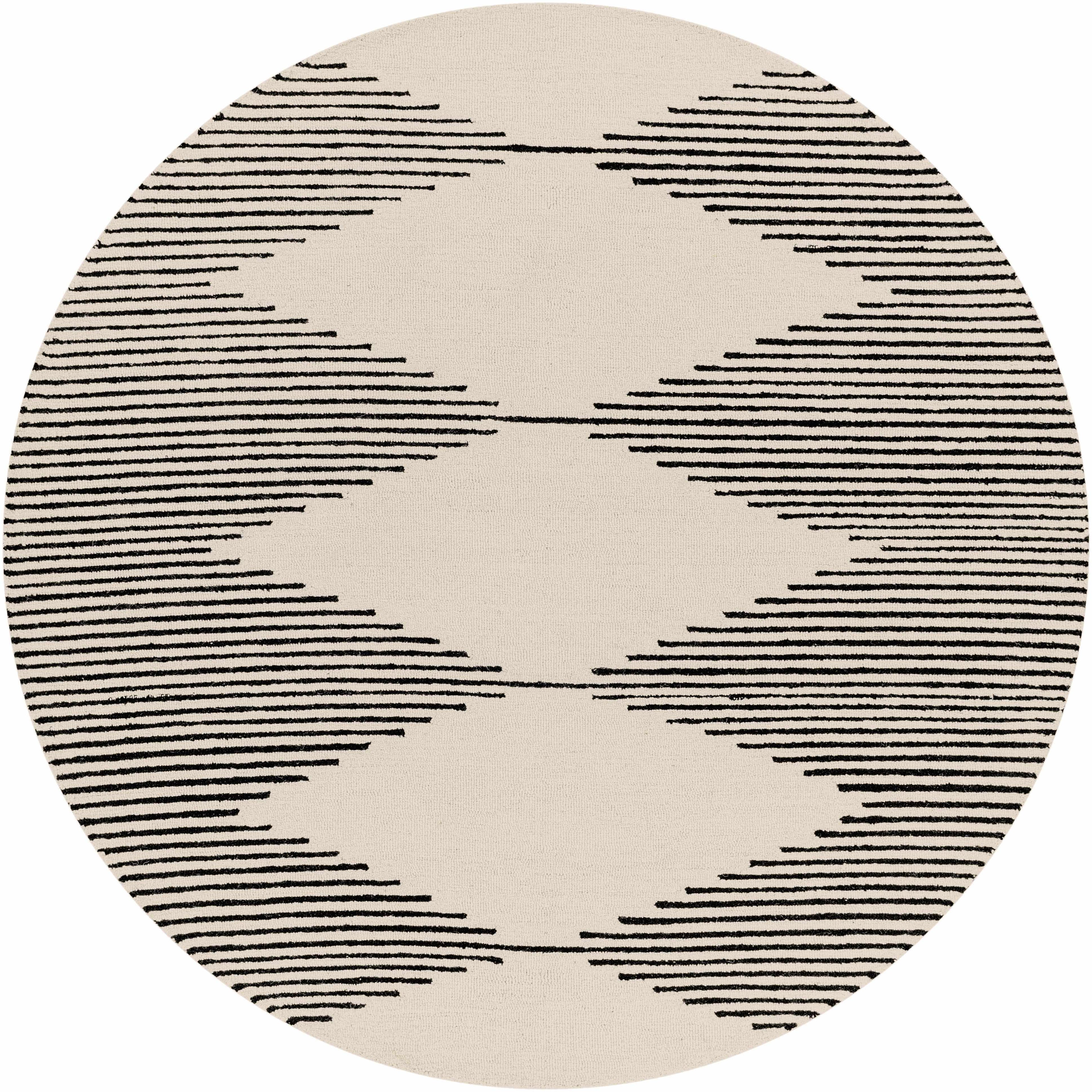 Round rug with black line pattern on a white background