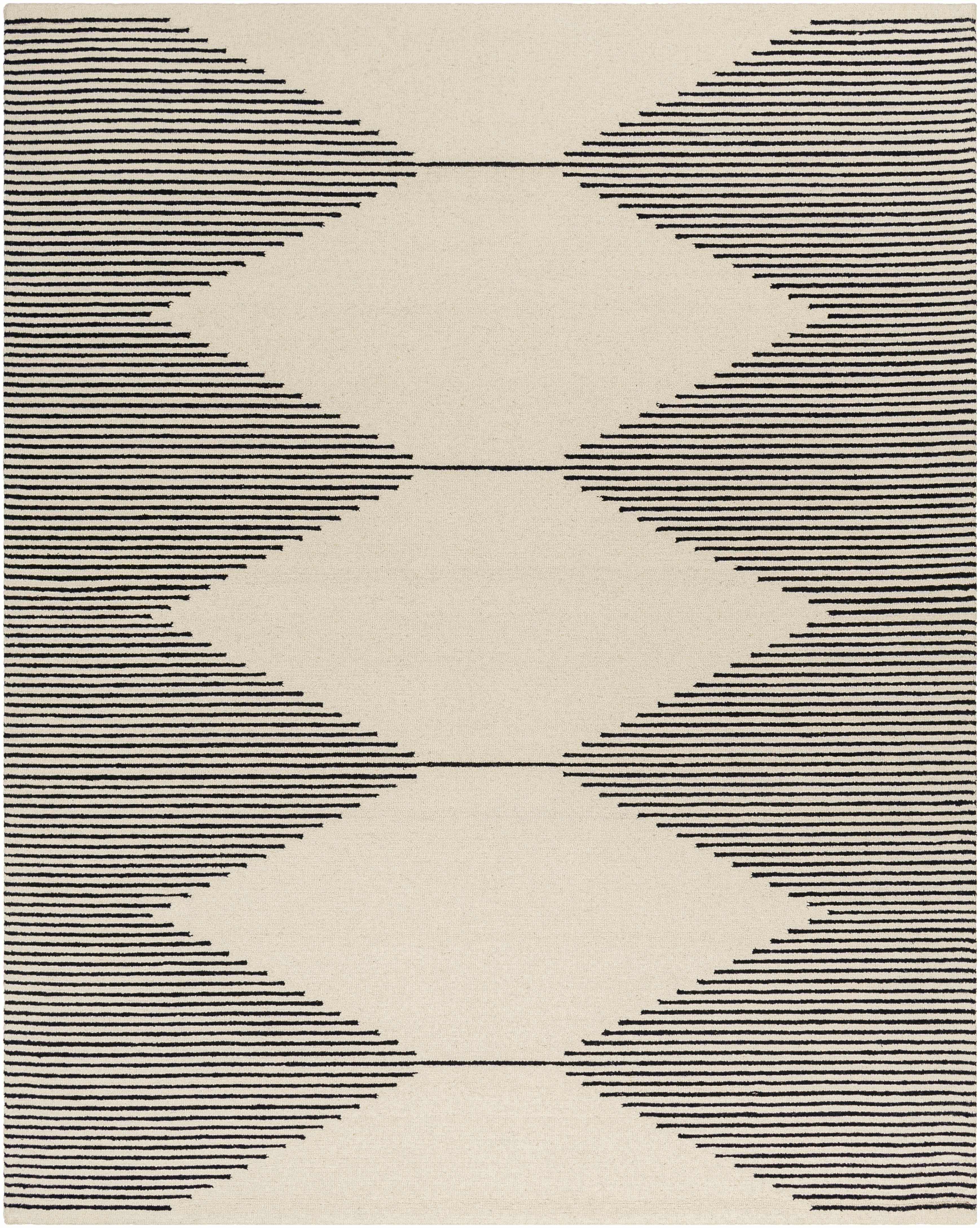 Rug with geometric pattern of black lines on a beige background